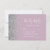 銀モダングリッターダスティパープル薄紫 出欠カード (正面)