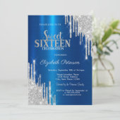 銀モダングリッタードリップメタリックブルースウィート16 招待状 (スタンド正面)