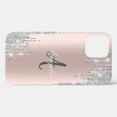 銀モダングリッタードリップ、バラ金ゴールド、モノグラム Case-Mate iPhoneケース (裏面 (横))