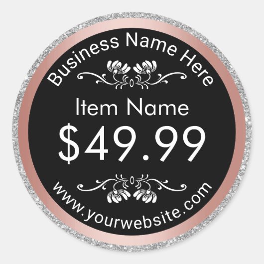 銀モダングリッターバラ金ゴールド縁ど価格ラベル ラウンドシール (正面)