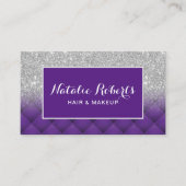 銀モダングリッターパープルダイヤモンドパターンサロン 名刺 (正面)