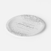 銀モダングリッター名日付ブライダルシャワー ペーパープレート (アングル)