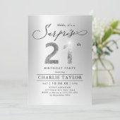 銀モダングリッター大人サプライズ21歳の誕生日 招待状 (スタンド正面)