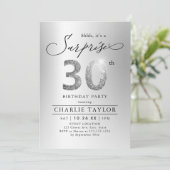 銀モダングリッター大人サプライズ30歳の誕生日 招待状 (スタンド正面)