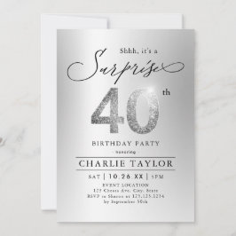 銀モダングリッター大人サプライズ40歳の誕生日 招待状