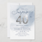 銀モダングリッター大人サプライズ40歳の誕生日 招待状 (正面)