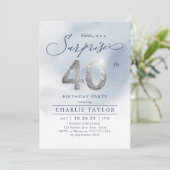 銀モダングリッター大人サプライズ40歳の誕生日 招待状 (スタンド正面)