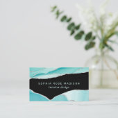 銀モダングリッター瑪瑙ティール(緑がかった色)水カラーブラック 名刺 (スタンド正面)