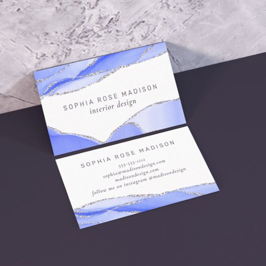 銀モダングリッター瑪瑙ブルーウォーター色 名刺