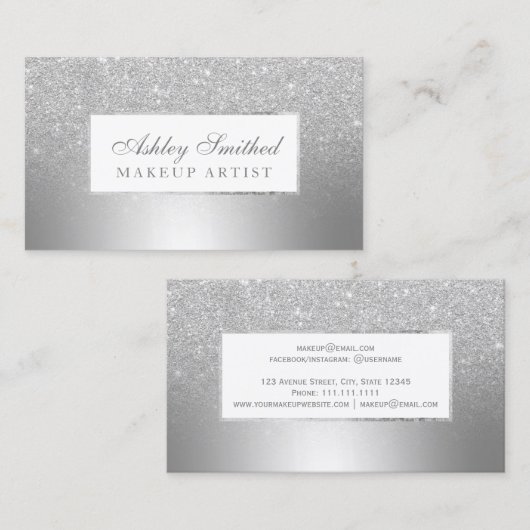 銀モダングリッター金グラデーション属箔化粧 名刺 (正面/裏面)