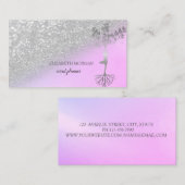 銀モダングリッター《写真》ぼけ味ツリー女性シルエット 名刺 (正面/裏面)