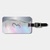 銀モダングリッター《写真》ぼけ味、ホログラフィック、モノグラム ラゲッジタグ (正面横)