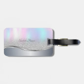 銀モダングリッター《写真》ぼけ味、ホログラフィック、モノグラム ラゲッジタグ (裏面横)
