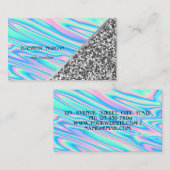 銀モダングリッター、幾何学的、ホログラフィック 名刺 (正面/裏面)