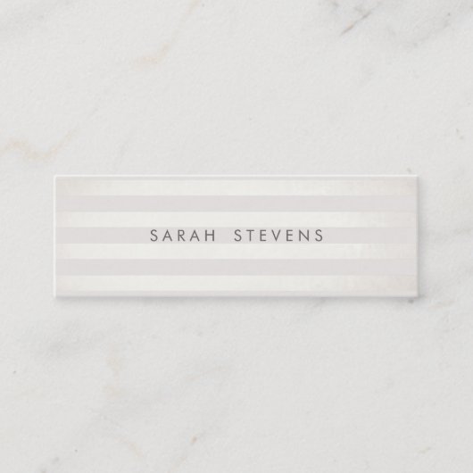 銀モダンシンオフホワイトストライプのサロンスパ スキニー名刺 (正面)