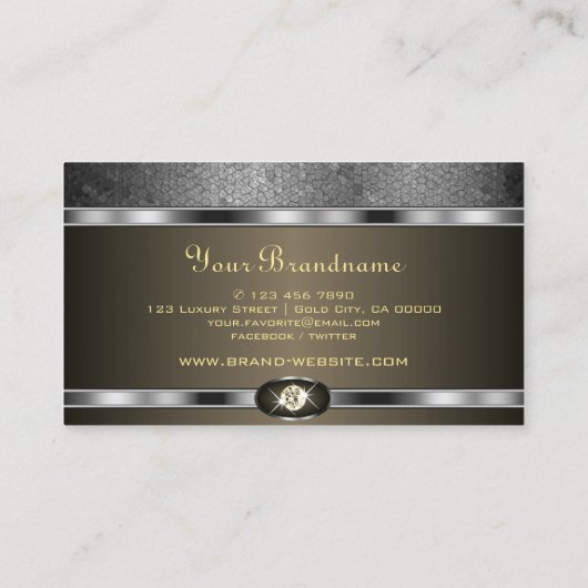 銀モダンジュエリーデザインとラインフェイクストーン 名刺 (裏面)