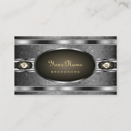 銀モダンジュエリーデザインとラインフェイクストーン 名刺 (正面)
