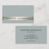 銀モダンストライプのダスティ青プロフェッショナル 名刺 (正面/裏面)