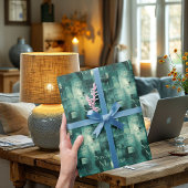 銀モダンティール（緑がかった色）単色パターン ラッピングペーパー