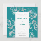 銀モダンティール（緑がかった色）結婚フローラ 招待状 (正面)