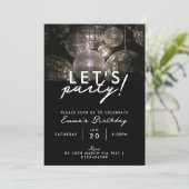 銀モダンディスコのボール誕生日パーティー 招待状 (スタンド正面)