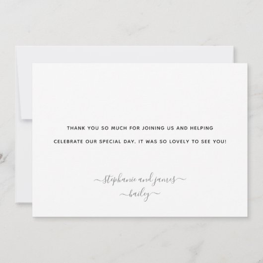 銀モダンパーソナライズされたペット結婚ズ サンキューカード (裏面)