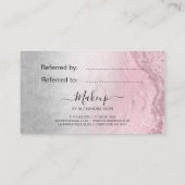 銀モダンピンクのローズ金ゴールドグリッターメイクアップアーティスト 紹介カード (裏面)