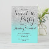 銀モダンフェイクグリッターティール(緑がかった色)グラデーションスウィート16 招待状 (スタンド正面)