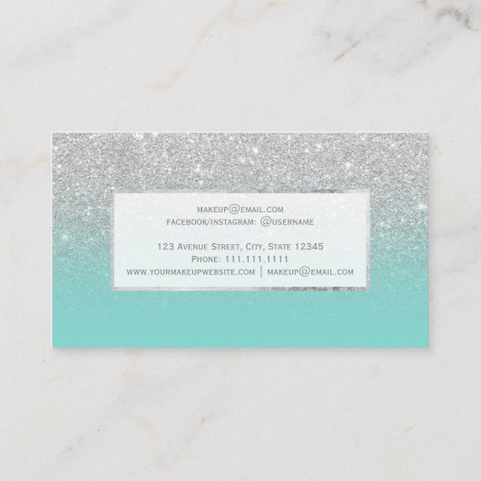銀モダンフェイクグリッターティール（緑がかった色）グラデーションメイク 名刺 (裏面)