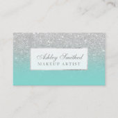 銀モダンフェイクグリッターティール（緑がかった色）グラデーションメイク 名刺 (正面)