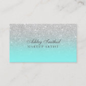 銀モダンフェイクグリッターティール（緑がかった色）海メイク 名刺 (正面)