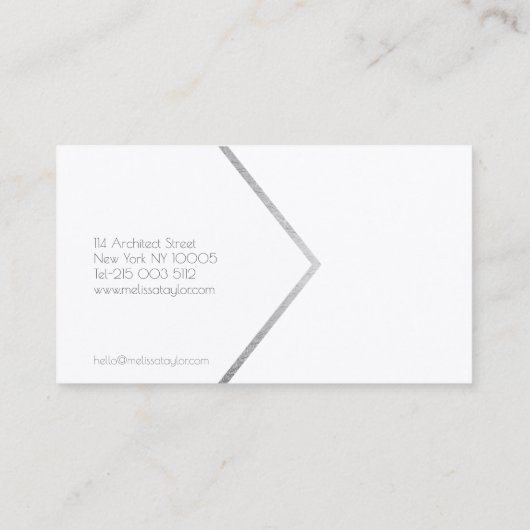銀モダンフェイクシンプル箔のホワイトアーキテクト 名刺 (裏面)
