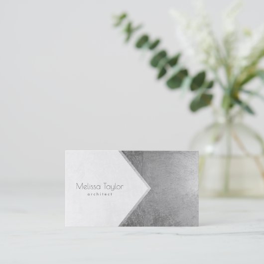 銀モダンフェイクシンプル箔のホワイトアーキテクト 名刺 (スタンド正面)