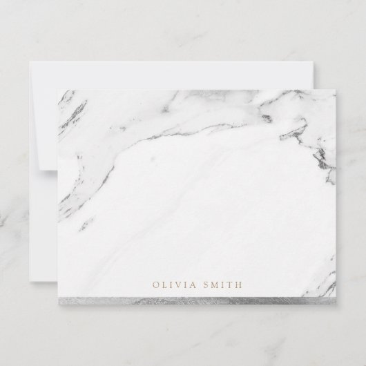 銀モダンフェイク大理石パーソナライズされた文具 サンキューカード (正面)