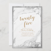 銀モダンフェイク大理石21歳の誕生日パーティー 招待状 (正面)