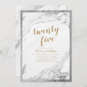 銀モダンフェイク大理石21歳の誕生日パーティー 招待状 (正面/裏面)