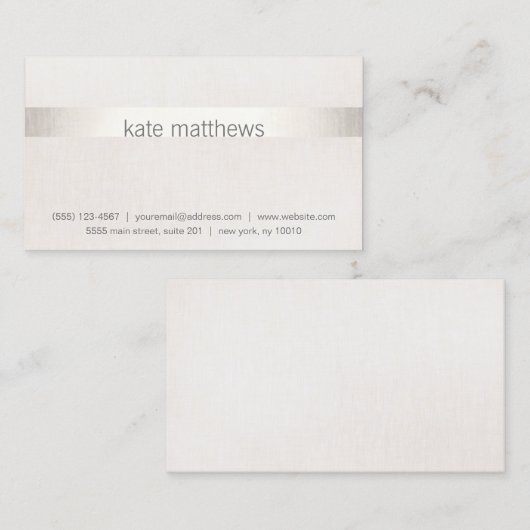 銀モダンフェイク製ストライプオンリネン 名刺 (正面/裏面)