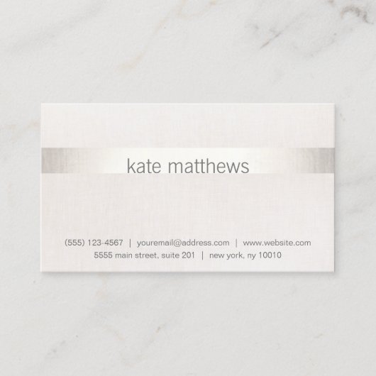 銀モダンフェイク製ストライプオンリネン 名刺 (正面)