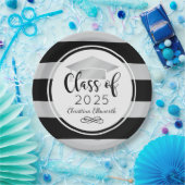 銀モダンブラックストライプカスタム卒業 ペーパープレート (パーティー)