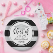 銀モダンブラックストライプカスタム卒業 ペーパープレート (パーティー)
