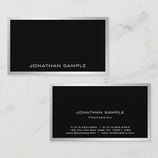 銀モダンプロフェッショナルエレガントシンプルテンプレート 名刺