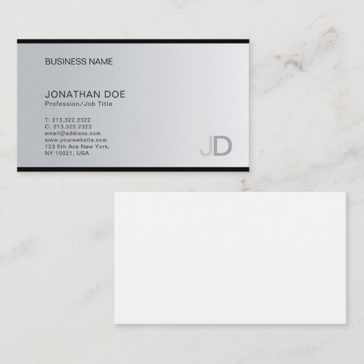 銀モダンプロフェッショナルモノグラムエレガントプレーン 名刺 (正面/裏面)