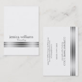 銀モダンミニマルのストライプアクセント 名刺 (正面/裏面)
