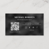銀モダンミニマル箔ブラックレザーQR 名刺 (裏面)