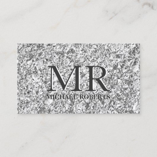 銀モダンミニマル箔ブラックレザーQR 名刺 (正面)