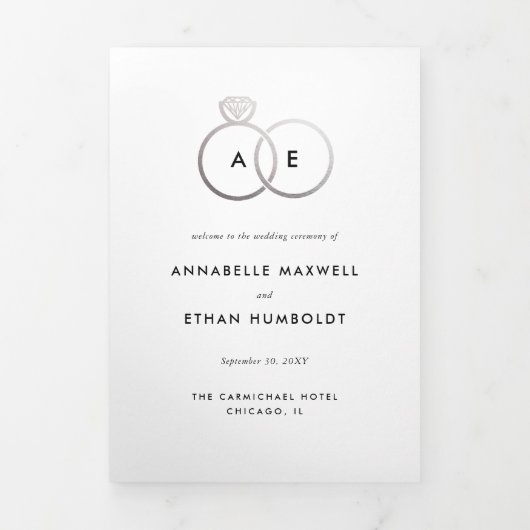 銀モダンリングや輪折り結婚式 プログラム (カバー)