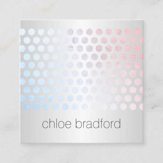 銀モダン上のホログラフィックドットフェイクパターン スクエア名刺 (正面)