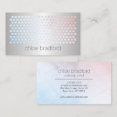 銀モダン上のホログラフィックドットフェイクパターン 名刺 (正面/裏面)