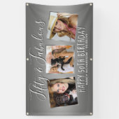 銀モダン写真コラージュ50誕生日 横断幕 (縦)