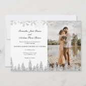 銀モダン冬の雪の台本1枚結婚写真 招待状 (正面)